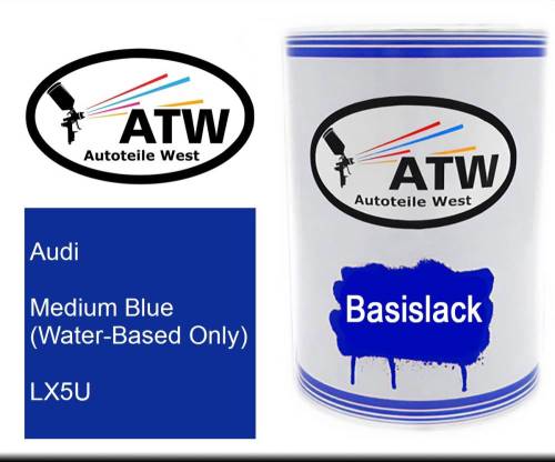 Audi, Medium Blue (Water-Based Only), LX5U: 500ml Lackdose, von ATW Autoteile West.